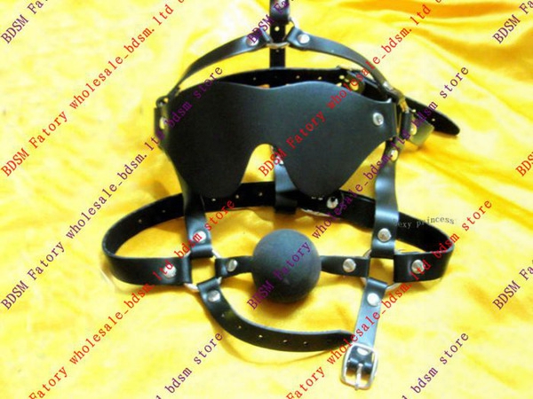 Bdsm Fatory Black Soft Blindfold/gag Combo With Rubber Red And Black Ball