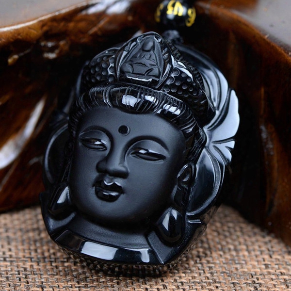 Bead Curtain Natural Obsidian Scrub Pendant Black Guanyin Head Pendants Transhipped Buddha Head