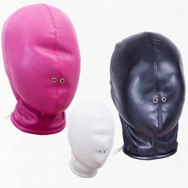 Black/white/pink Leather Bdsm Full Head Harness Mask Fetish Bondage Hood Sexy Slave Headgear Blindfold For Couple Sex Restraint Toy