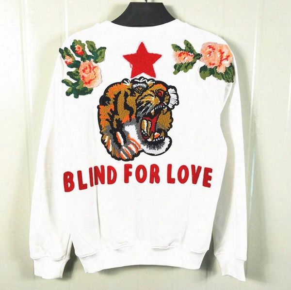 Blind For Love Men Women Luxury Hoody Sweatshirts Towel Embroidery Tiger Flower Stars Lover Pullover Hoodie Black Color