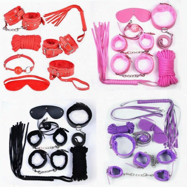 Bondages 7pcs/set Bondage Kit Set Fetish Bdsm Roleplay Handcuffs Whip Rope Blindfold Ball Gag Black/red/pink/purple Slave Bondage Kit