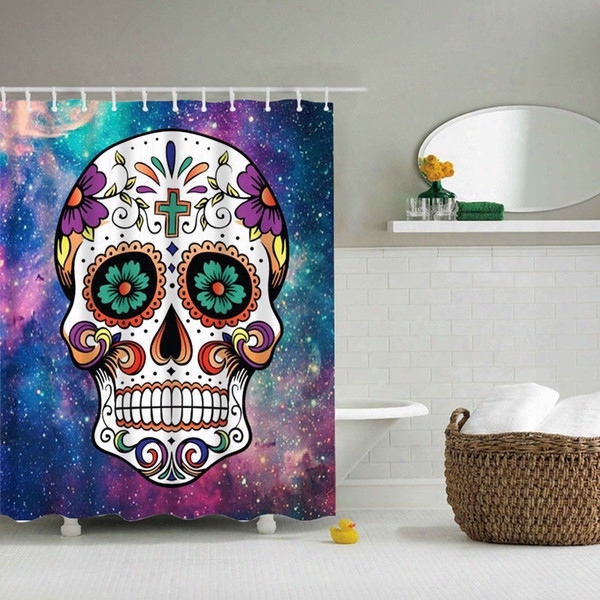 Cartoon Colored Skull Design Custom Shower Curtain Bathroom Waterproof Mildewproof Polyester Fabric