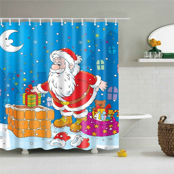 Christmas Bathroom Curtain Santa Claus Waterproof Polyester Shower Curtain Snowman Pattern Bath Shae Decor Household Cortina Bano