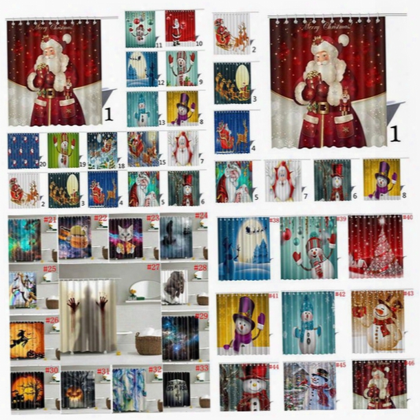 Christmas Halloween Shower Curtain Waterproof Mildew Resistant Fabric Polyester Shower Curtain 150x180cm 46 Styles Curtain Ooa3129