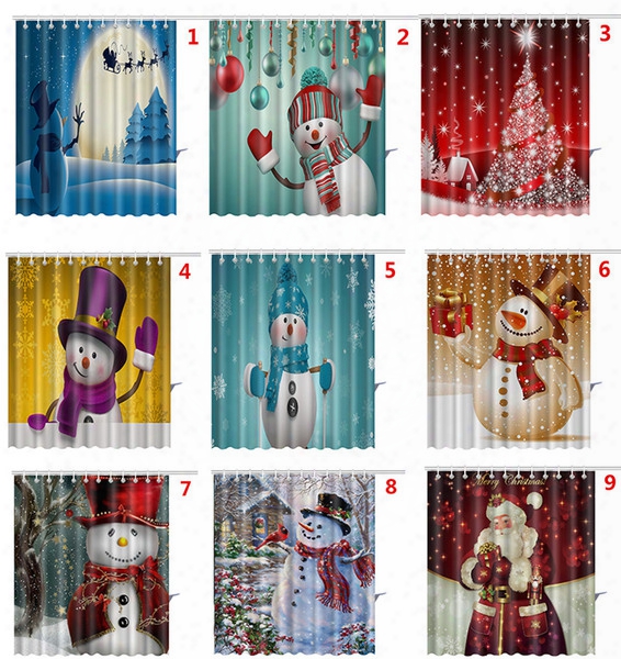 Christmas Snowman Shower Curtains Santa Claus Christmas Tree Snowman Designs Waterproof Bathroom Shower Curtains With 12 Hooks By Dhl