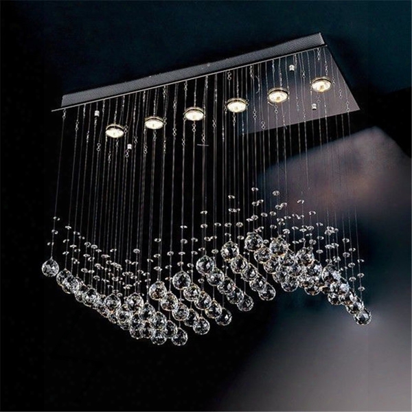 Contemporary 6-light Crystal Wave Chandelier Modern Style Curtain Wave Led Gu10 Bulb Lights L750*w300*h650mm Crystal Chandelier Pendent Lamp