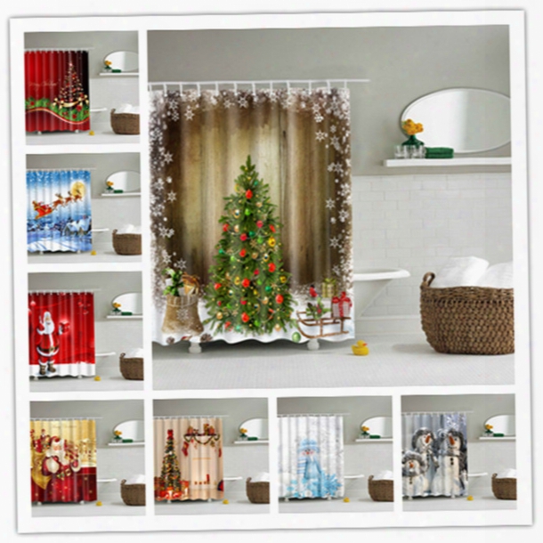 Creative Shower Curtain Christmas Fabricwaterproof Bathroom Santa Digital Printing Shower Curtains Decor For Home 32 Styles