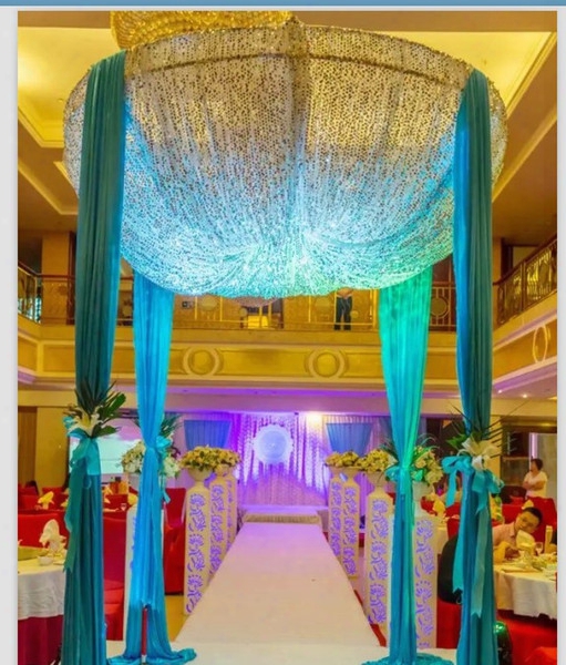 Custom Made Color 2m * 3m Sequins Beads Celling Fabric Satin Drape Curtain Wedding Backdrop Round Canopy Party Stage Centerpieces Favors