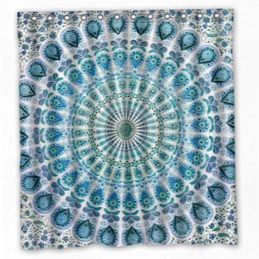 Customs 36/48/60/66/72/80 (w) X 72 (h) Inch Shower Curtain Indian Mandala Blue Peacock Standard Pplyester Fabric Bath Curtain