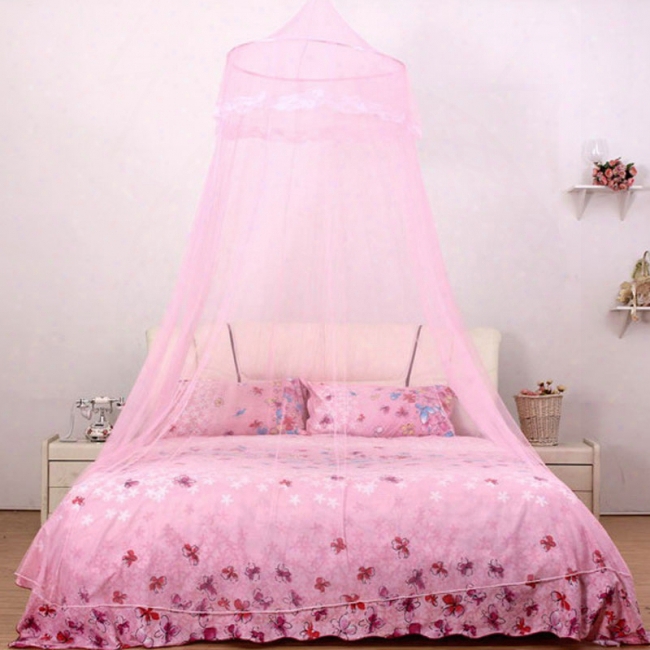 Elegant Classical Romantic Sweet Princess Students Outdoor Hang Dome Mosquito Net Round Lace Anti-insert Curtain Pink