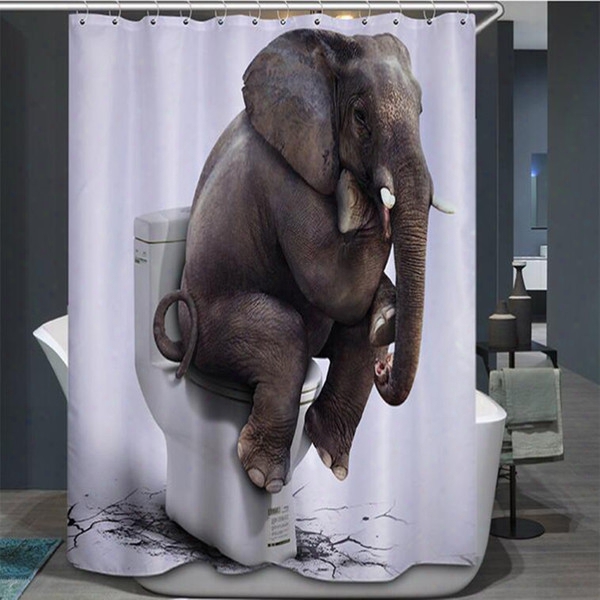 Elephant Toilet Quality Polyester Fabric Shower Curtains Waterproof Mmildew Resistant Bathroom Supplies Curtains With Hooks Free Shipping