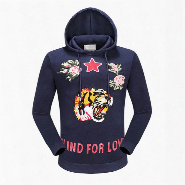 Europe Autumn Fashion Blind For Love Tiger Men Women Hoody Sweatshirts Embroiderry Flwoer Stars Lover Pullover Hoodie