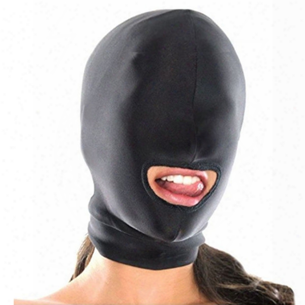 Fetish Unisex Color Black Hood Mask Blindfolded With Mouth Opening