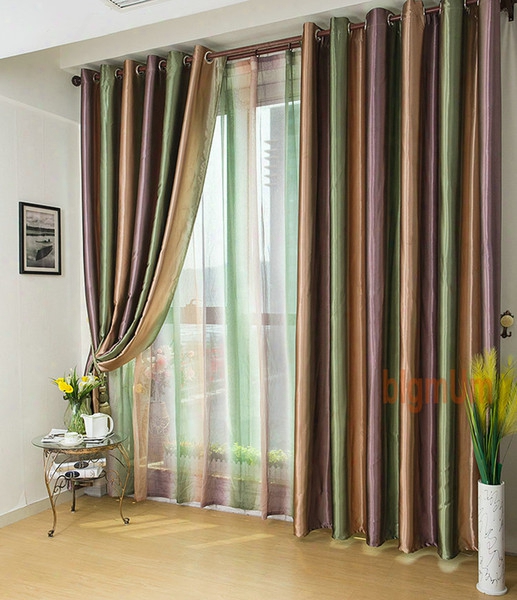 Free Shipping - European Style Window Curtains Stripes For Living Room/bedding Room ,blue/purple/coffee
