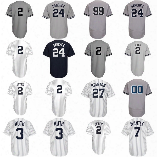 Free Shipping Mens Baseball Jersey 27 Giancarlo Stanton 2 Derek Jeter 24 Gary Sanchez 7 Mickey Mantle 3 Infant Ruth 99 Aaron Judge