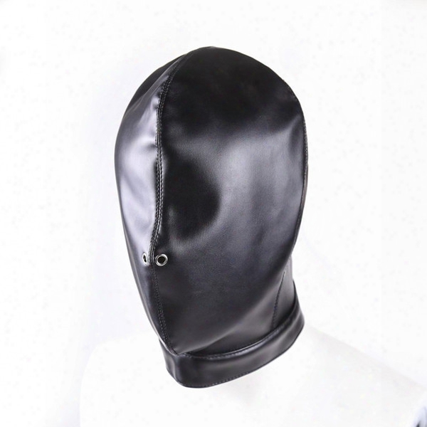 Funny Black Leather Bondage Hood Mask Fetish Bondage Restraint Blind Mask Sm Sex Toys For Couple/women/men/gay Headgear Bdsm Toys