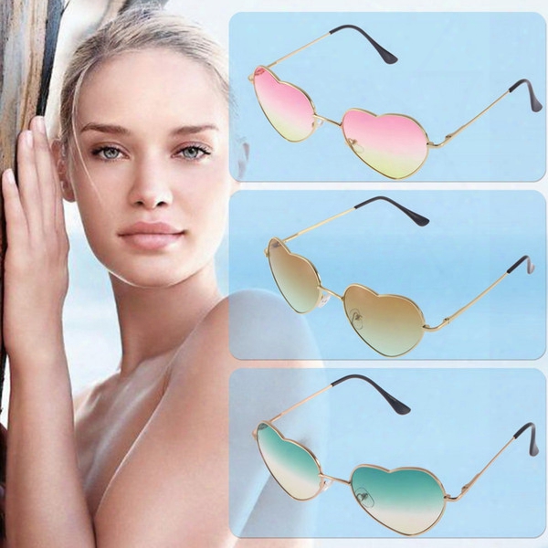 Girl Wmen Uv400 Retro Metal Frame Heart Shaped Sunglasses Gradient Shades Lens