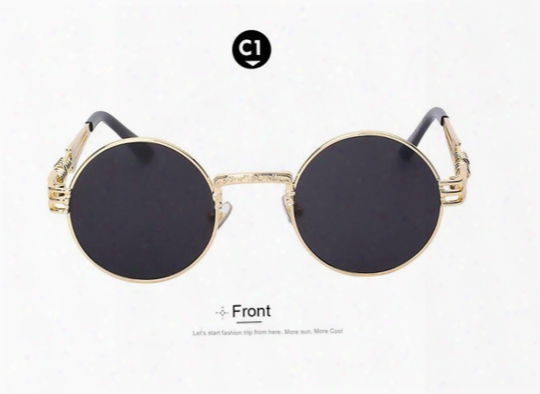 Gothic Steampunk Sunglasses Men Women Metal Wrapeyeglasses Round Shades Brand Designer Sun Glasses Mirror High Quality