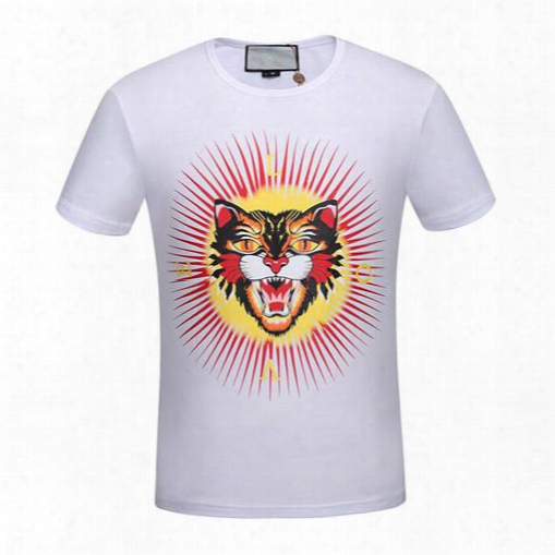 High Quality 2017 Summer New Europe Tide Brand T-shirt Blind For Love Tiger Head Print Men Fashion Cotton Short Sleeves