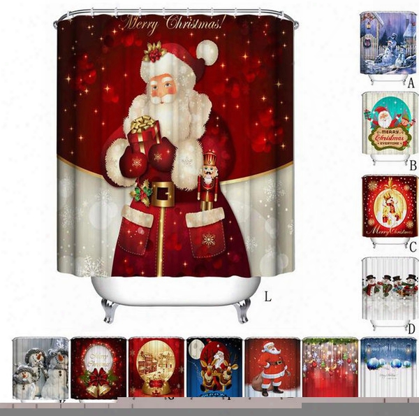 High Quality Shower Curtain Christmas Fabric Waterproof Bathroom Santa Decor For Home New Year Hooks Free Shpiping