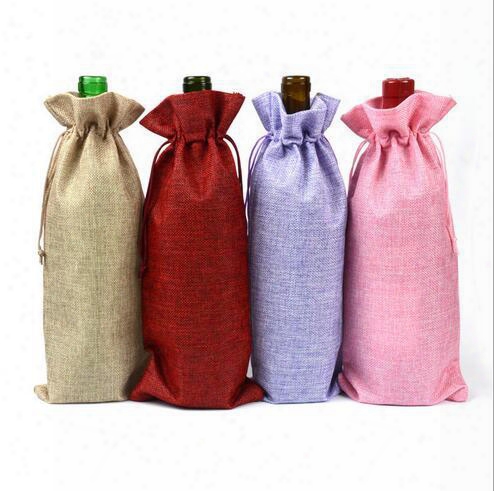 Jute Wine Bottle Covers Champagne Wine Blind Packaging  Gift Bags Rustic Hessian Christmas Wedding Dinner Table Decorate 16x36cm To90