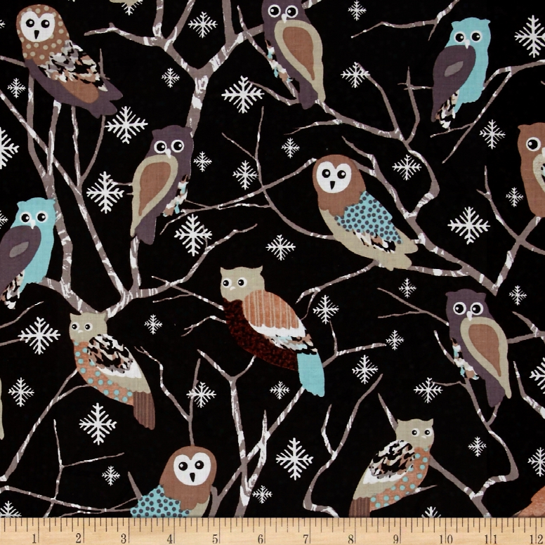 Kanvas Shades Of Winter Snowy Owls Black Fabric