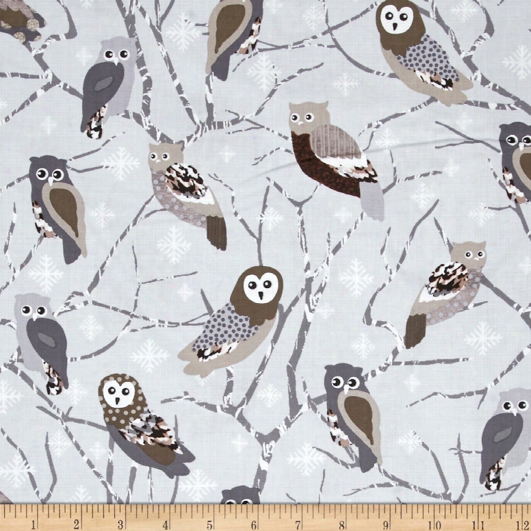 Kanvas Shades Of Winter Snowy Owls Silver Fabric