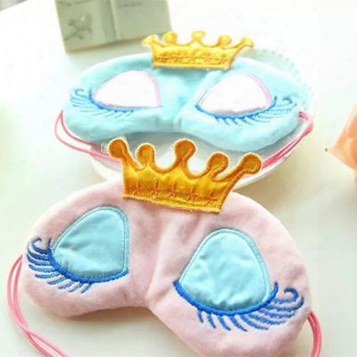 Lovely Pink/blue Crlwn Eyeshade Eye Cover Sleeping Mask Travel Cartoon Long Eyelashes Blindfold Gift For Women Girls