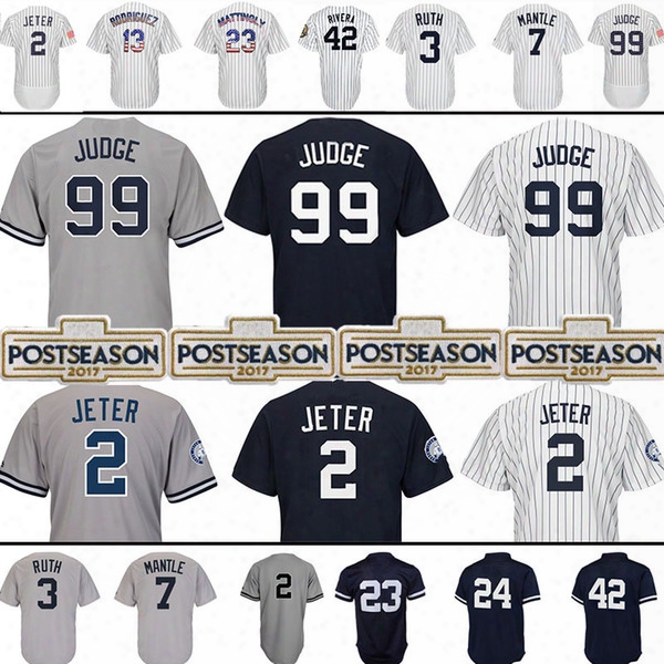 Men&#039;s 99 Aaron Judge 23 Don Mattingly 24 Gary Sanchez Baseball Jerseys 2 Derek Jeter 3 Babe Ruth 7 Mickey Mantle Jersey