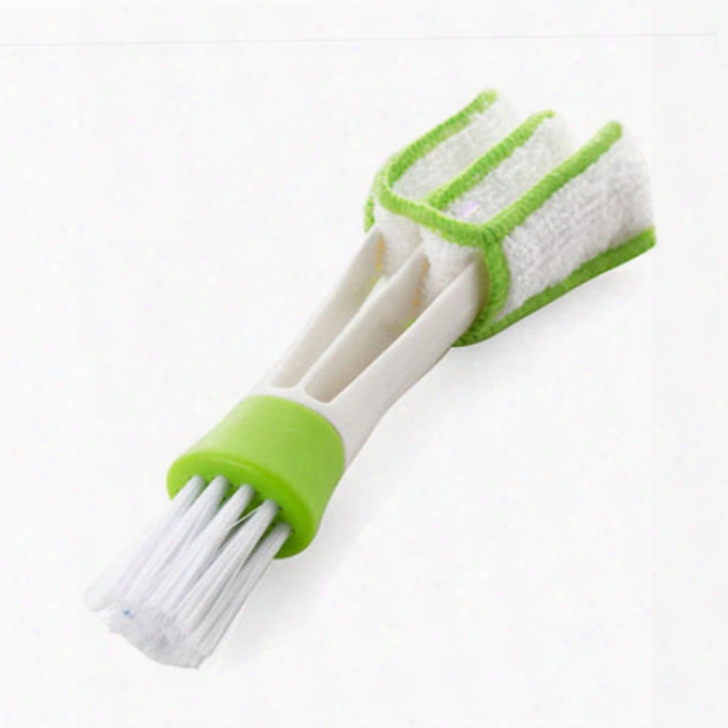 Microfibre Double Ended Car Air Conditioner Vent Slit Cleaner Brush Instrumentation Dusting Blinds Keyboard Cleaning Brush White & Green