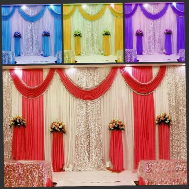 New Arrival 3m*6m Wedding Backdrop Swag Party Curtain Celebration Stage Performance Background Drape With Beadds Sequins Edge