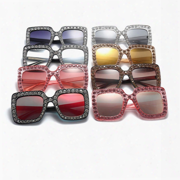 New Women Luxury Brand Designer Crystal Square Sunglasses Mirror Retro Diamonds Sunglasses Shades Sun Glasses Uv400 L60