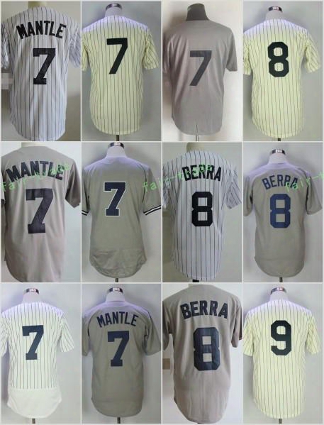 New York #7 Mickey Mantle 8 Yogi Berra 9 Roger Maris Flexbase Jerseys Cool Base Throwback Stitched Grey White Cream Retro