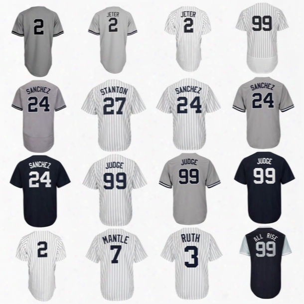 New York 99 Aaron Judge Jersey 27 Giancarlo Stanton 2 Derek Jeter 24 Gar Y Sanchez 7 Mickey Mantle 3 Babe Ruth All Rise Baseball Jerseys