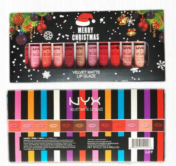 Newest Nyx Velvet Matte Lip Glaze Cream Merry Christmas Set 12 Shades Luxury Velvet Matte Lipsticks Makeup Lipgloss
