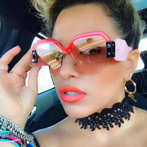 Newest Unique Design Big Square Sunglasses For Women European Fashion Half Frame Shades Luxury Brand Point Logo Sun Glasses