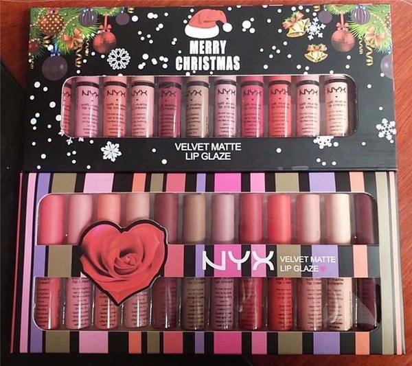 Nyx Velvet Matte Lip Glaze Lipstick Nyx Merry Christmas Set 12 Shades Normal Edition Lip Gloss Set Free Shipping