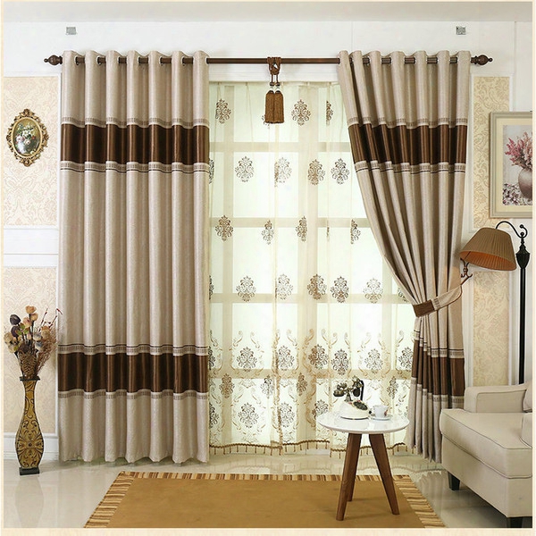 On Sale! European Simple Design Curtains Window Drape Blackout + Tulle Embriodered Beaded For Living Room/hotel