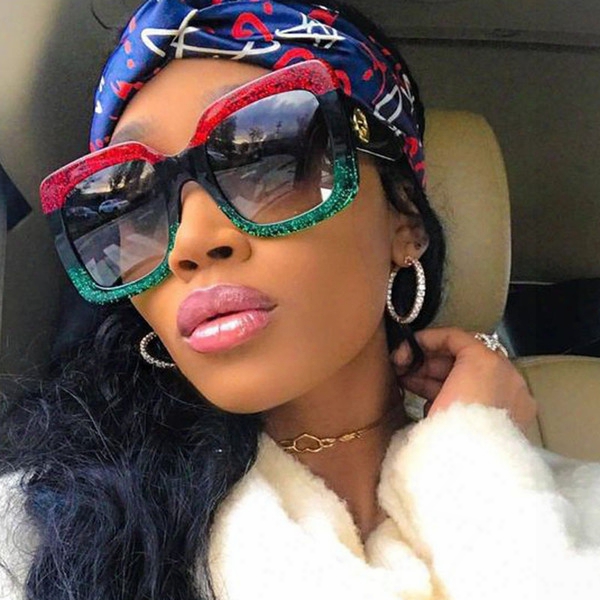 Oversized Big Square Sunglasses Women 2018 Newest Luxury Brand Designer Red Green Black Sun Glasses Logo Female Vintage Shades