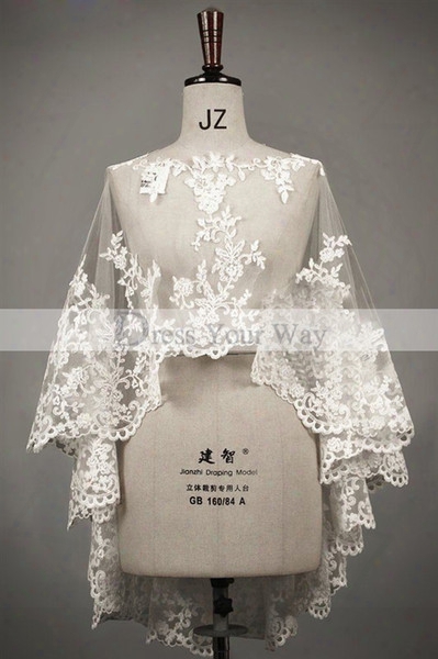 Real Wedding Capes Mantles Capelts 2014 Lace Rimmed Edged Boat Neck Wedding Bridal Dresses Accessary