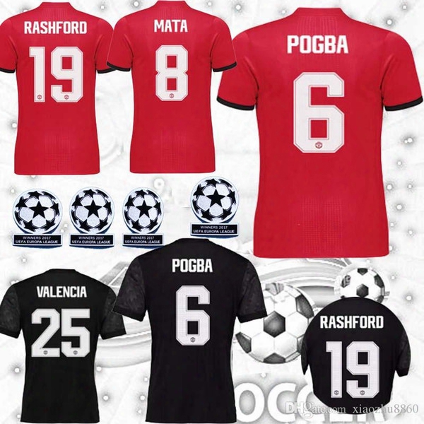 S-xxl 2017 2018 Man United Blind Home Red Away Black Jerseys 17 18 Bailly Memphis Rooney Pogba Mata Soccer Jersey Champions League Jersey