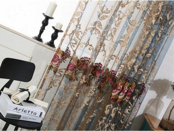 Sheer Curtains Elegant Floral Embroidered Sheer Rod Pocket Curtain Panel Home Decorations Curtains Voile Drapes Tulle Curtains For Bedroom