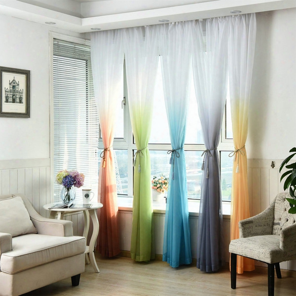 Sheer Tulle Window Curtain For Living Room Kitchen Modern Pattern Voil With Bright Color For Window Decoration Minimalist Style