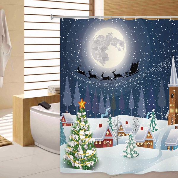 Shower Curtain Christmas Snowtree 3d Printing Shower Curtain With 12 Plastic Hooks Polyester Waterproof Mildew Resistant Fabric 180 X 180cm