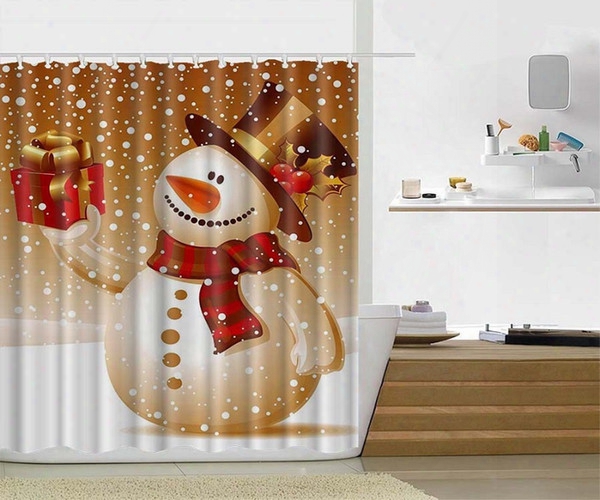 Snowman Merry Christmas Shower Curtain Waterproof Polyester Fabric Santa Claus Bath Curtain Bathroom Products Christmas Gift