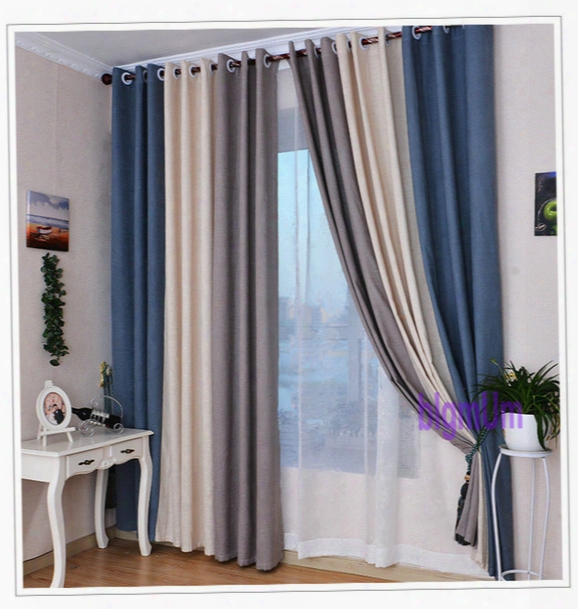 Summer Style Linen Curtains For Living Room Blackout Curtain+tulle White Red Beige Blue Grey Solid Drapes Patchwork Window Trim