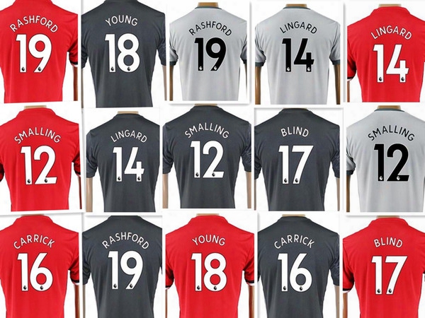 Top Quality Aaa+ Thai 2017-18 #19 Rashford #18 Young #17 Blind #16 Carrick #14 Lingard #12 Smalling Men&#039;s Football Soccer Jersey Shirts