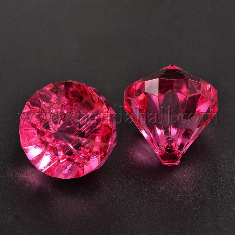 Transparent Acrylic Pendants For Curtains, Drop, Deep Pink, About 28mm Wide, 31mm Long, Hole: 3mm; About 52pcs/500g