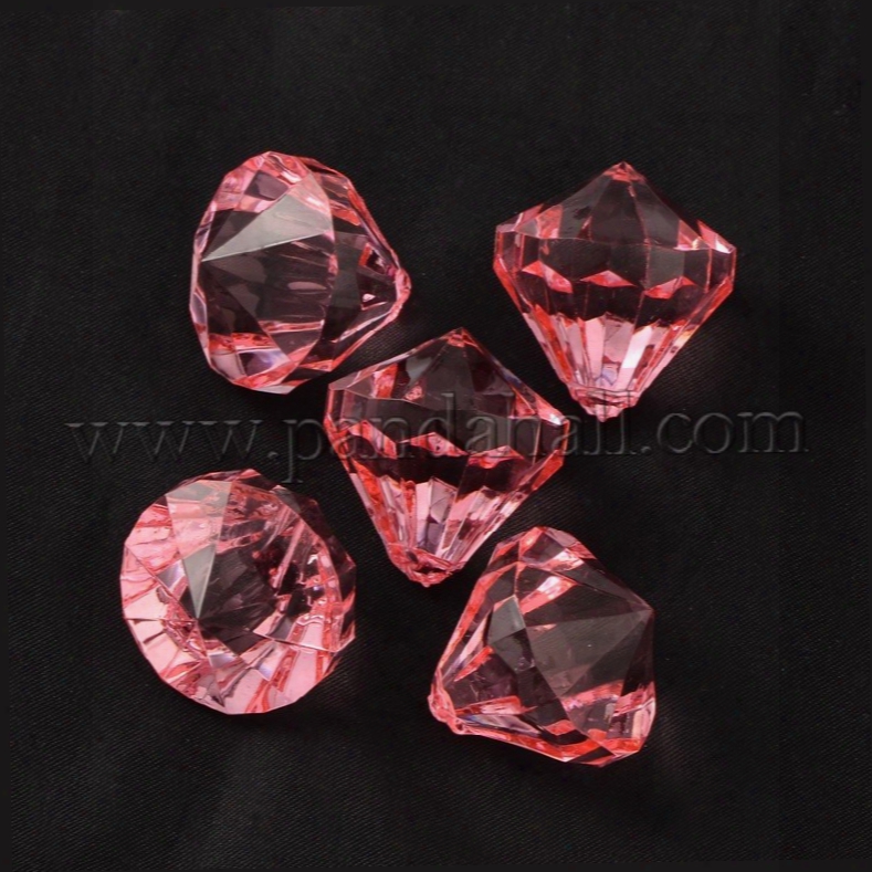 Transparent Acrylic Pendants For Curtains, Drop, Pink, About 28mm Wide, 31mm Long, Hole: 3mm, About 52pcs/500g