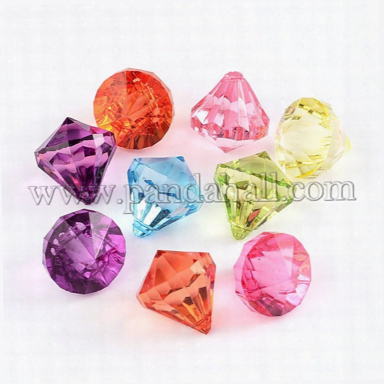 Transparent Acrylic Pendants For Curtains, Faceted, Drop, About 28mm Wide, 31mm Long, Hole: 3mm, About 52pcs/500g